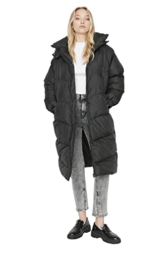 Trendyol Damska kurtka oversize z kapturem, tkana, Czarny, M