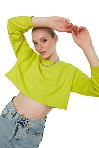 Trendyol Bluza damska, żółta, haftowana i crop knite, L