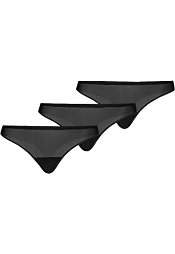 Teyli Damskie stringi tanga z siateczki, 3 pary, czarne, rozmiar XL, czarny