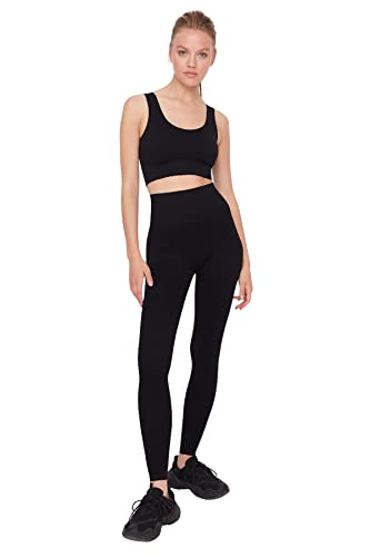 Trendyol Damskie legginsy sportowe z wysokim stanem Skinny Fit w pełnym rozmiarze, Czarny, XS