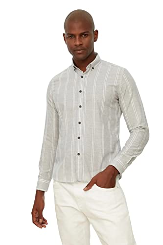 Trendyol Męska koszula z guzikami w paski, krój slim fit, rozmiar XXL