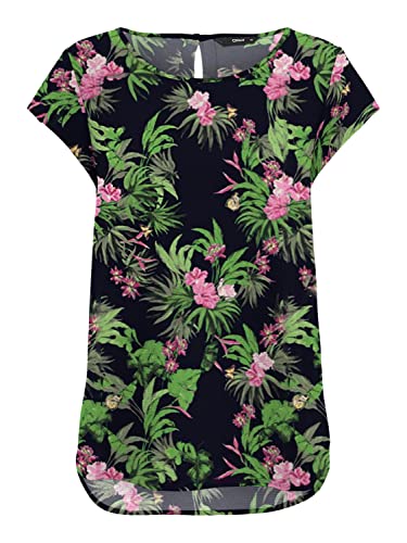 Bestseller A/S Damskie Onlnova Life S/S PTM Top, Black/AOP:436 Pure Tropical, 36, Black/Aop:436 Pure Tropical, 36