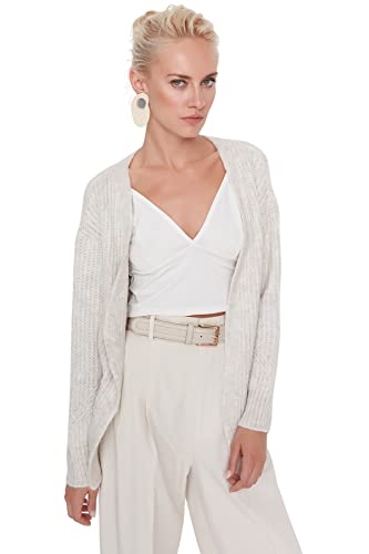 Trendyol Damska odzież domowa regularny standardowy kołnierz z klapą dzianina kardigan sweter, KAMIEŃ, S