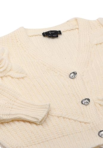 faina Damski sweter z dekoltem w serek w trójwymiarowy kwiatowy szydełkowany biały Wełna Rozmiar XS/S, biały (wollweiss), XS