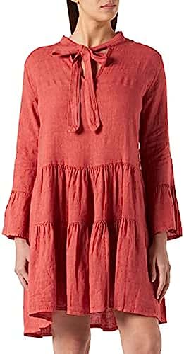 Bonateks, Krótka sukienka z wiązanym kołnierzem tunezyjskim i marszczonym tyłem, 100% len, rozmiar DE:38 rozmiar US: M, Pepe Pink - wyprodukowano we Włoszech, Rosa, 38