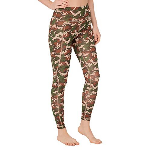 LOS OJOS Legginsy damskie Camo – wysoka talia wyszczuplające brzuch kamuflaż do ćwiczeń dla kobiet, brązowy khaki kasztanowy, XL