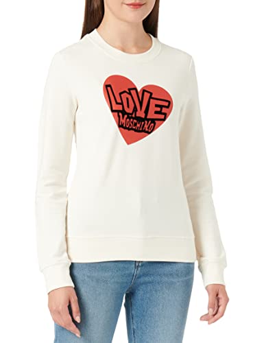 Love Moschino Slim Fit L z nadrukiem w kształcie serca. Damska koszulka survivalowa, Krem, 38