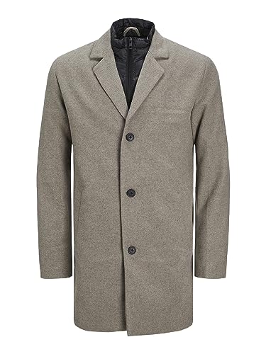 JACK & JONES Płaszcz męski, mieszanka wełny, Greige/Szczegóły: melanż, L
