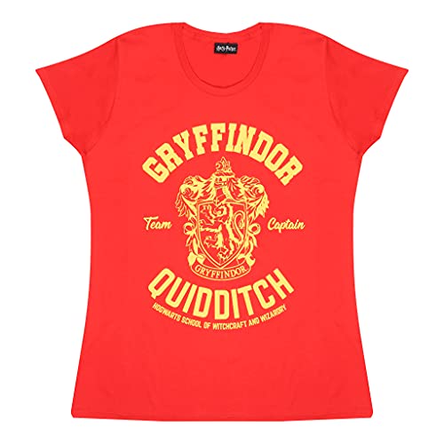 Harry Potter Gryffindor Quidditch damski dopasowany T-shirt | oficjalny produkt | S-XXL, moda damska dopasowany top, prezenty urodzinowe, prezent dla mamy córki siostry, Czerwony, XXL