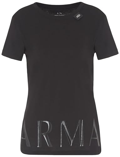 Armani Exchange Damska koszulka bawełniana z dżerseju Shiney Armani Logo Tee, czarny, XXL