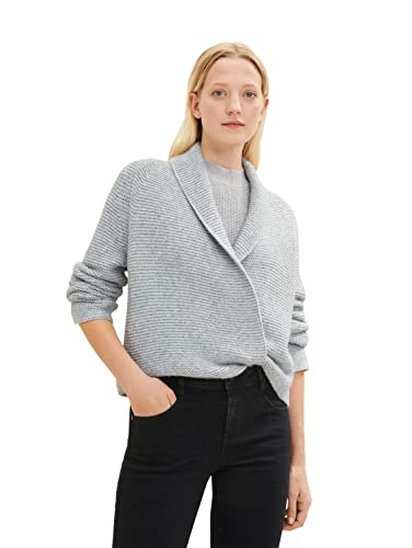 TOM TAILOR Damski Kardigan z kołnierzem szalowym 1034083, 30282 - Concrete Grey Melange, XS