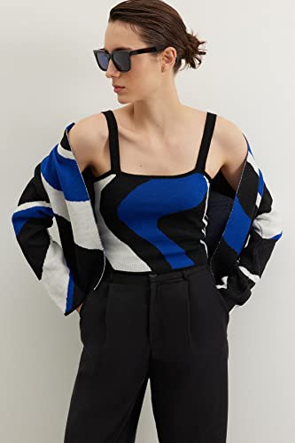 Trendyol FeMan Regular Fit Basic Crew Neck Dzianina kardigan, Sax, S, Saksofon, S