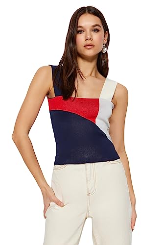 Trendyol Damska bluzka z dzianiny slim fit basic z kwadratowym kołnierzem, Czerwony, L