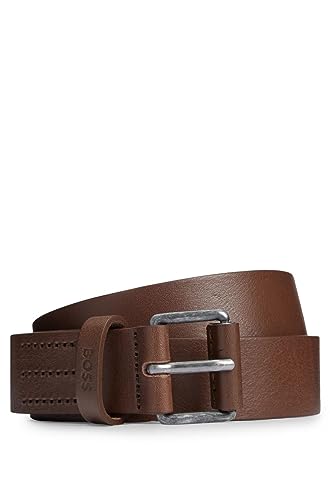 BOSS Scott-St Sz30 męski pasek ze skóry z wytłoczonym logo na szlufce, Dark Brown202, 90