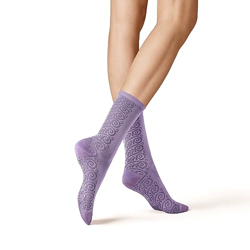 KUNERT Damskie kwiatowe ornamenty modne skarpety z dzianiny, Smoked Lilac, 35-38 EU