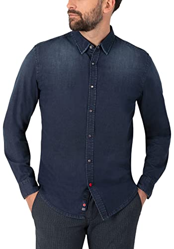 Timezone Męska koszulka z długim rękawem, stretch, 1 koszula, ciemny indygo wash, L