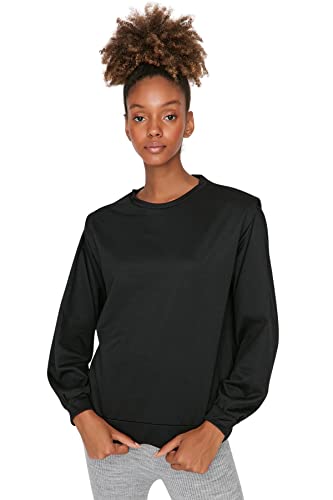Trendyol Damska bluza z okrągłym dekoltem, zwykła, czarna, XS, Czarny