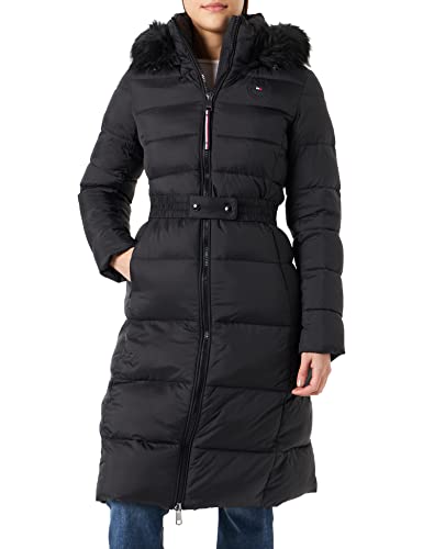 Tommy Hilfiger Sorona wyściełane damskie płaszcze maxi z pasem, Czarny, 3XL