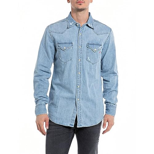 Replay Koszula męska M4023, 010 Light Blue, M, Jasnoniebieski 010, M