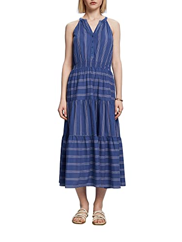 ESPRIT Sukienka midi w paski, 100% bawełna, niebieski (Ink), 38