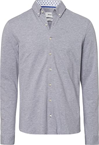 BRAX Męska koszula Daniel Ju HI Flex Jersey Dobby, prosta koszula bawełniana, srebrna, L, Silver, L