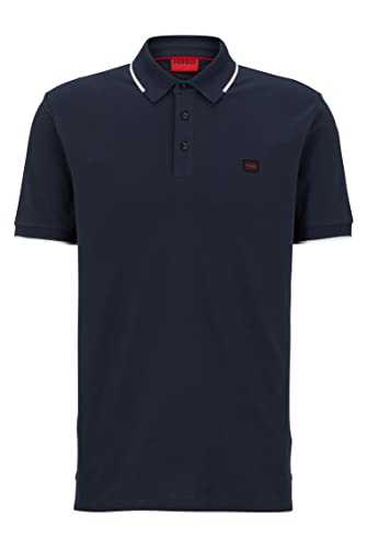 HUGO Męska koszulka polo Deresino232 z bawełny i piqué o wąskim kroju z logo, NIEBIESKI, XXL