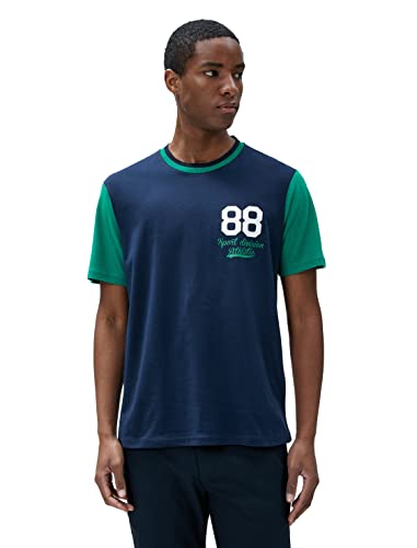 Koton Męski t-shirt z nadrukiem Varsity Crew Neck Short Sleeve Cotton T-Shirt, Granatowy (716), M
