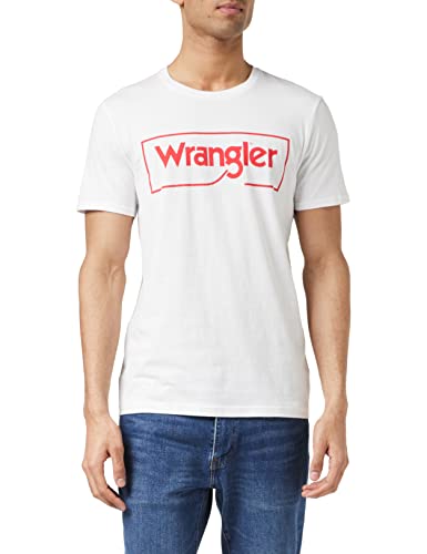 Wrangler Koszulka męska z logo ramki, biały, XS