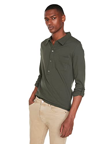 Trendyol Męska koszula Khaki Slim Fit, kołnierzyk, półjajka, poletted koszula, khaki, S