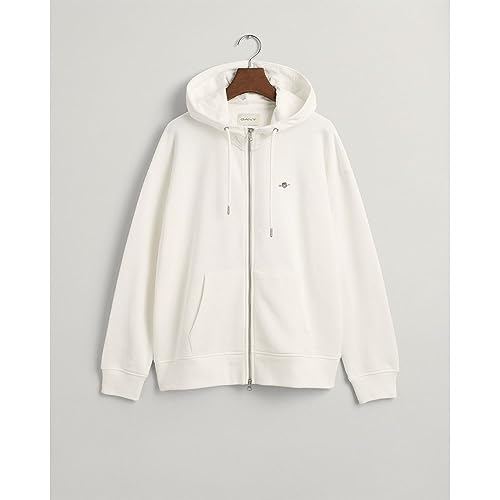 GANT Damska bluza z kapturem REL Shield Full Zip Hoody, Eggshell, standardowa, Eggshell