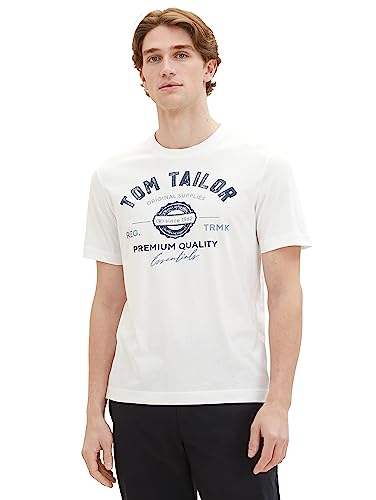 T-shirt męski TOM TAILOR z nadrukiem logo wykonany z bawełny, 20000-Biały, M