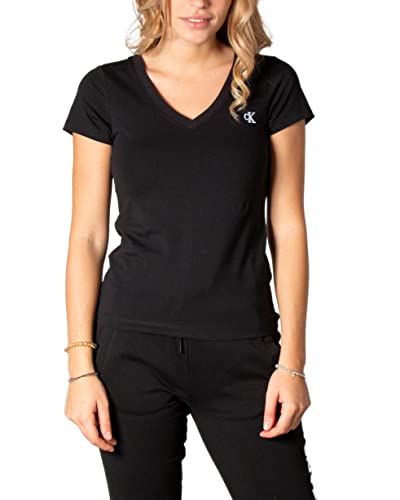 Calvin Klein Jeans Damska koszulka z haftem Ck Stretch z dekoltem w serek, Ck czarny, XXL