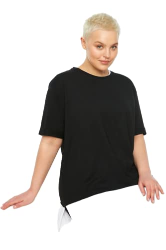 Trendyol Damska koszulka oversize z okrągłym dekoltem i dzianiny plus size czarna, Czarny, 3XL