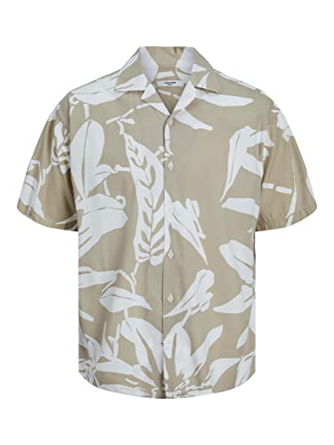 JACK & JONES Męska koszula z krótkim rękawem, czas wolny, Biały pepper/nadruk: ss23, L