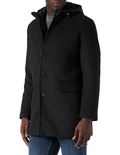 TOM TAILOR Denim Męskie Płaszcz wełniany z kapturem 1032441, 29999 - Black, XL