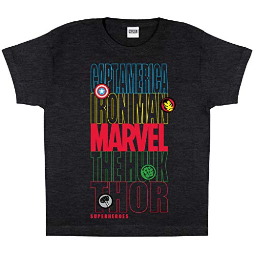 Marvel Comics Avenger Name chłopięcy T-shirt | oficjalny produkt | Wiek 3-15 lat, prezenty Marvele, moda top, ubrania dla dzieci, pomysł na prezent urodzinowy dla dzieci, Czarny, 12-13 Lata