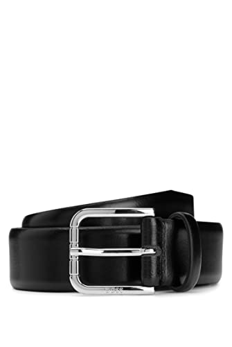 BOSS Męski pasek Clive-Ant Sz35 z polerowanej włoskiej skóry z klamrą z logo, Black1, 80