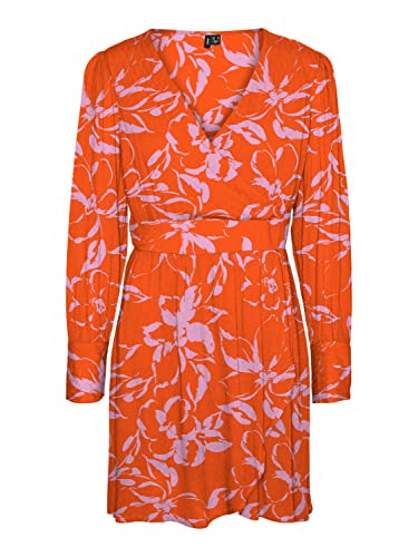 VERO MODA Sukienka damska Vmpolliana Ls Short Dress WVN, Scarlet Ibis/Aop: polliana, L