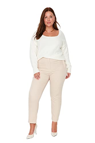 Trendyol Damskie spodnie w rozmiarze plus size z wysokim stanem, beżowe, 44, BEŻOWY, 70-Du?e Rozmiary