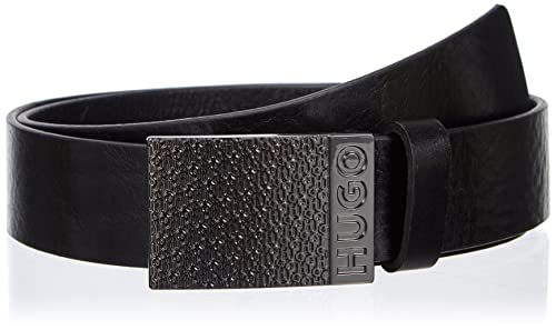 HUGO Giampi-Z Sz35 męski pasek z włoskiej skóry z logo stosu na sprzączce, czarny (Black1), 90