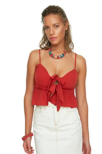 Trendyol Women's cynamon bluzka z wiązaną flillą Blouse, brązowa, 34