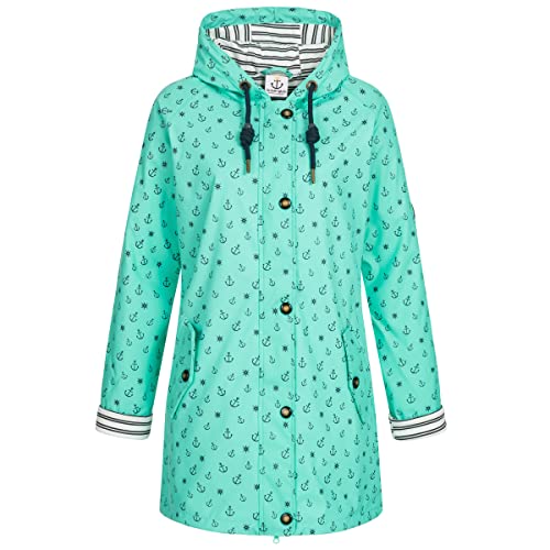 Ankerglut Damen Friesennerz Regenmantel Regenjacke Mit Kapuze Wasserdicht Wetterfest Windbreaker Übergangsjacke #Ankerglutzauber Kurtka przeciwdeszczowa damska, turqoiuse, 40