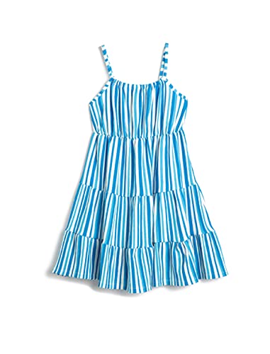 Koton Girls's Thin Strappy Tiered Ruffle Dress, Niebieski pasek (6s4), 9-10 Lat