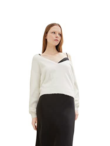 TOM TAILOR Denim Damski Sweter z włóczką sprężynową 1034838, 10332 - Off White, L