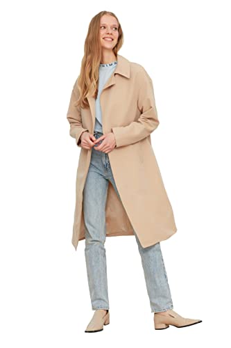 Trendyol Beżowy Ring Buckle Arched Overhare Water Repellent Trench Płaszcz Wodoodporny Kobiety, Beżowy, 32