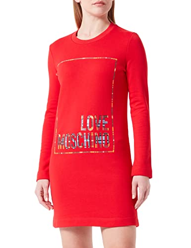 Love Moschino Damska sukienka o regularnym kroju z wyciętym logo z błyszczącym nadrukiem, czerwony, 38