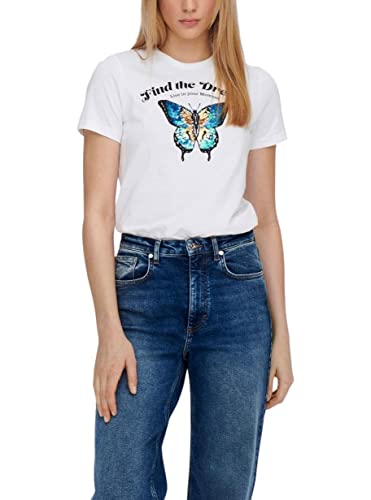 ONLY ONLKITA REG S/S Butterfly Top Box JRS T-Shirt, Bright White/Print: Dream, L (3 sztuki)