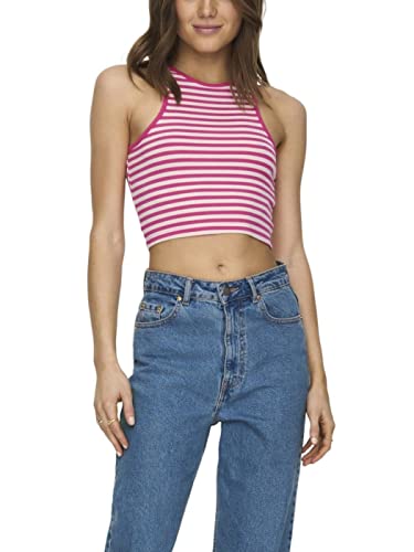 ONLY Damska Onlbelia S/L Crop Box JRS Top, Fuksja Purple/Stripes: Cloud Dancer (Ola), L, Fuksja Purple/Stripes: cloud Dancer (Ola), L