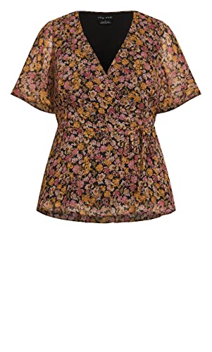 CITY CHIC Damska bluzka wiosenna plus size, Blk Spring Bunch, 42-Du?e rozmiary