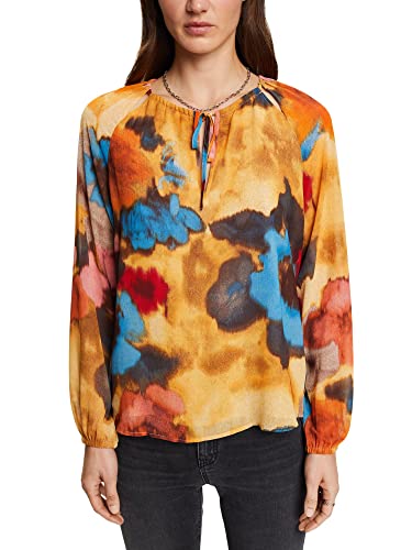 ESPRIT Collection Kwiatowy top z rozciętym wycięciem, szarobrązowy, XL
